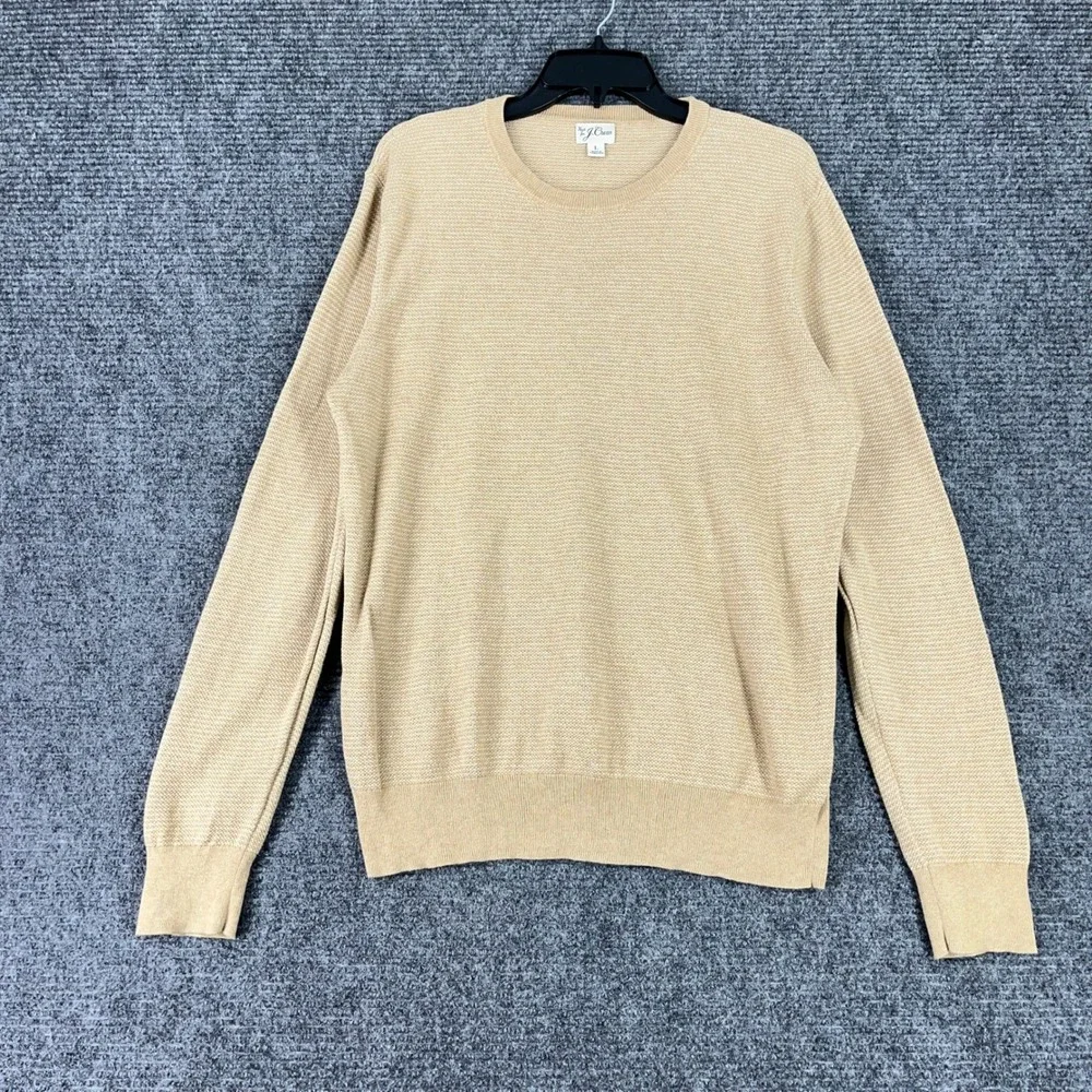 J Crew Knit For J Crew Cotton Textured Birdseye‎ Crewneck Sweater Tan L Mens